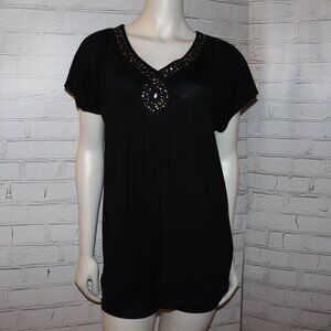🖤 French Laundry Black Blouse – Size L Soft Knit · Subtle Shine · Elegance